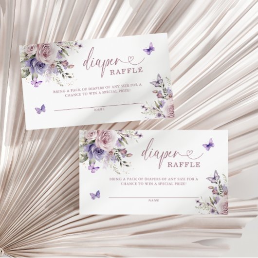 紫色の蝶の赤ちゃんシャワーおむつラッフル エンクロージャーカード