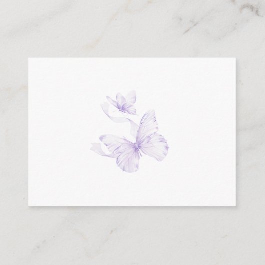 紫色の蝶の赤ちゃんシャワーおむつラッフル エンクロージャーカード (裏面)