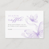 紫色の蝶の赤ちゃんシャワーおむつラッフル エンクロージャーカード (正面)