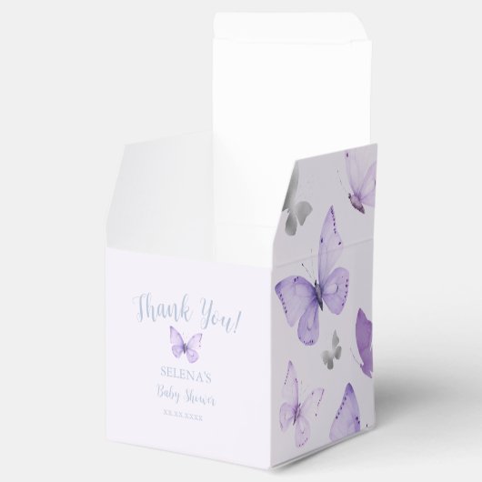 紫色の蝶の赤ちゃんシャワーお願いボックス フェイバーボックス (オープン)