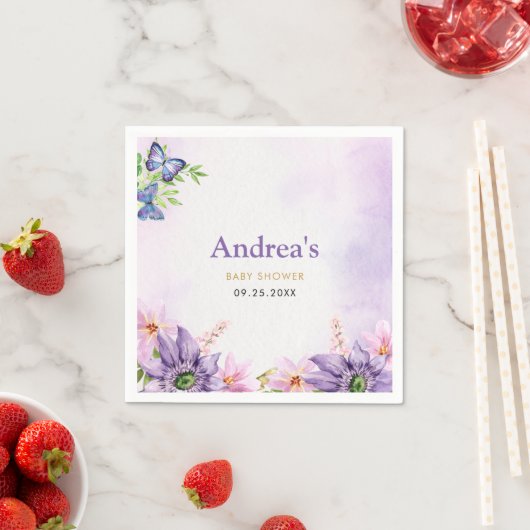 紫色の蝶の赤ちゃんシャワーナプキン スタンダードカクテルナプキン (インサイチュ)