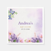 紫色の蝶の赤ちゃんシャワーナプキン スタンダードカクテルナプキン (正面)