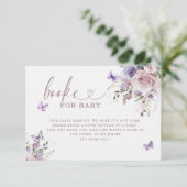 紫色の蝶の赤ちゃんシャワー本ベビー エンクロージャーカード (スタンド正面)