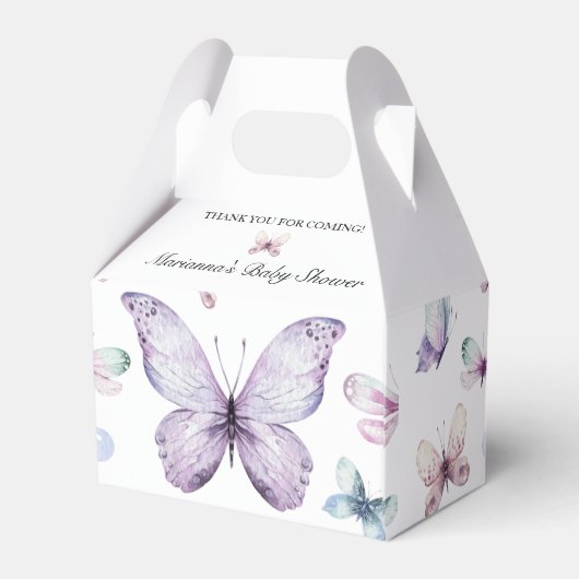 紫色の蝶の赤ちゃんシャワー赤ちゃん女性愛用ボックス フェイバーボックス (裏面サイド)