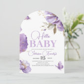 紫色の蝶の赤ちゃんシャワー、花 招待状 (スタンド正面)