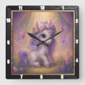 紫色の蝶の魔法のユニコーン スクエア壁時計 (正面)
