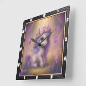 紫色の蝶の魔法のユニコーン スクエア壁時計 (傾斜)