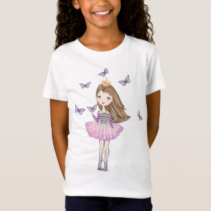 紫色の蝶を持つかわいらしい紫色のプリンセス Tシャツ