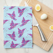 紫色の蝶オンライトブルー,蝶プリント キッチンタオル (四つ折り)