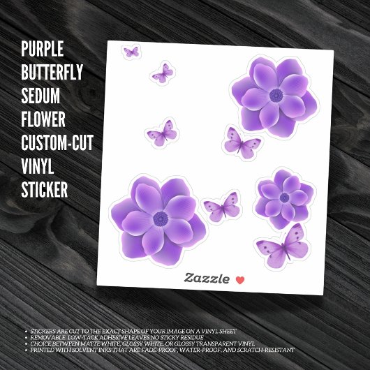 紫色の蝶セダム花カスタム咲きビニール シール
