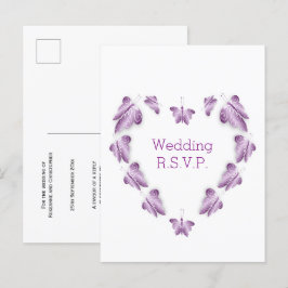 紫色の蝶デザイン結婚式RSVP インビテーションポストカード