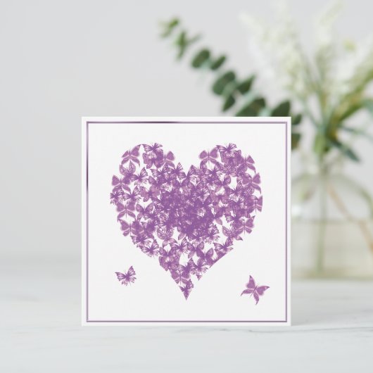 紫色の蝶ハートの結婚式招待状 招待状 (スタンド正面)
