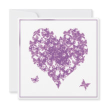 紫色の蝶ハートの結婚式招待状