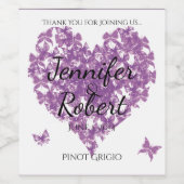 紫色の蝶ハートワインラベル ワインラベル (シングルラベル)