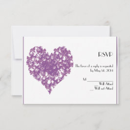 紫色の蝶ハート応答カード 出欠カード