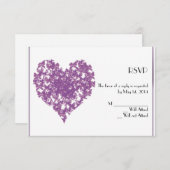 紫色の蝶ハート応答カード 出欠カード (正面/裏面)