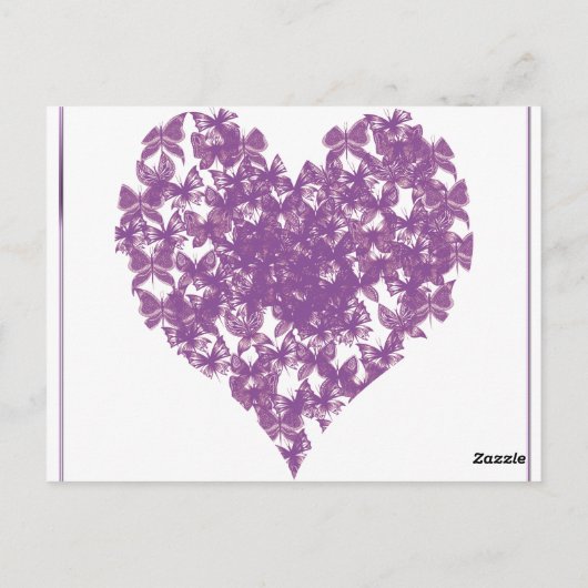紫色の蝶ハート結婚のテーブル番号 ポストカード (裏面)