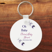 紫色の蝶ピンクの赤ちゃんシャワーああベビー モダン キーホルダー (正面)