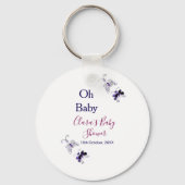 紫色の蝶ピンクの赤ちゃんシャワーああベビー モダン キーホルダー (裏面)