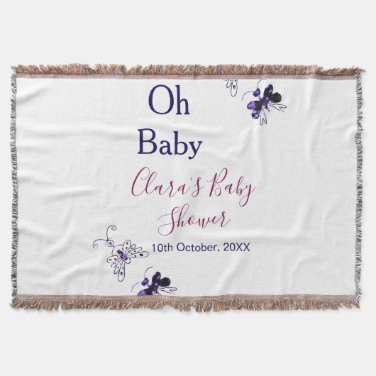 紫色の蝶ピンクの赤ちゃんシャワーああベビー モダン スローブランケット (正面)