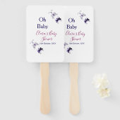 紫色の蝶ピンクの赤ちゃんシャワーああベビー モダン ハンドファン (正面&裏面)