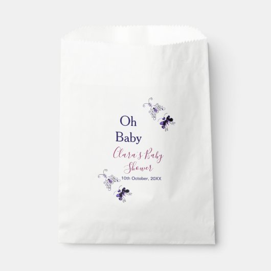 紫色の蝶ピンクの赤ちゃんシャワーああベビー モダン フェイバーバッグ (正面)