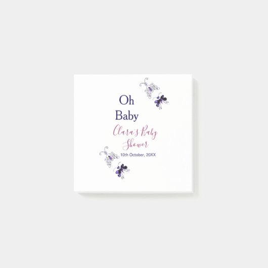 紫色の蝶ピンクの赤ちゃんシャワーああベビー モダン ポストイット (正面)