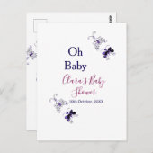 紫色の蝶ピンクの赤ちゃんシャワーああベビー モダン ポストカード (正面/裏面)