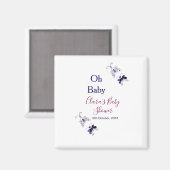 紫色の蝶ピンクの赤ちゃんシャワーああベビー モダン マグネット (正面/裏面)