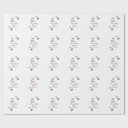 紫色の蝶ピンクの赤ちゃんシャワーああベビー モダン ラッピングペーパー (フラット)