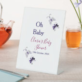 紫色の蝶ピンクの赤ちゃんシャワーああベビー モダン 台座サイン (インサイチュ)