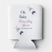 紫色の蝶ピンクの赤ちゃんシャワーああベビー モダン 缶クーラー (裏面)