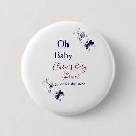 紫色の蝶ピンクの赤ちゃんシャワーああベビー モダン 缶バッジ