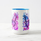 紫色の蝶ピンクブルークリスチャン聖十字架 ツートーンマグカップ (中央)