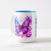 紫色の蝶ピンクブルークリスチャン聖十字架 ツートーンマグカップ (正面左)