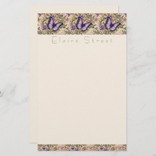 紫色の蝶フローラとハーブ文房具 便箋 (正面/裏面)