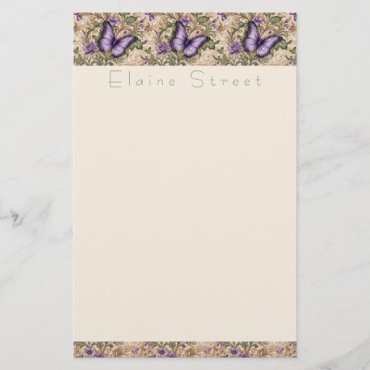紫色の蝶フローラとハーブ文房具 便箋 (正面)