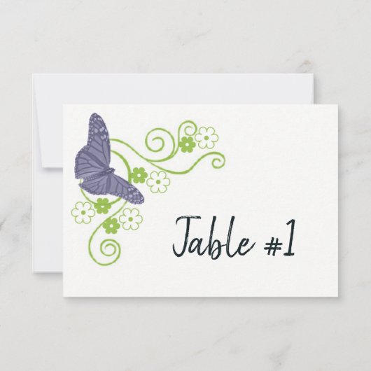 紫色の蝶フローラ披露宴テーブルカード 招待状 (裏面)