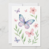 紫色の蝶フローラ赤ちゃん女の子の赤ちゃんシャワー 招待状 (裏面)