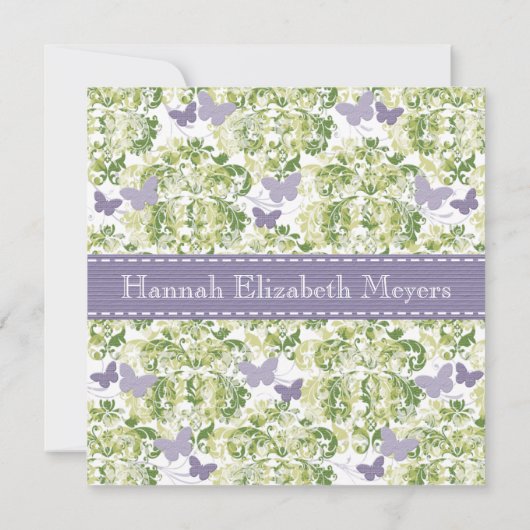 紫色の蝶ブライダルシャワー招待状の招待 招待状 (裏面)