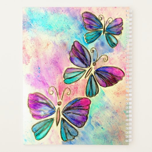 紫色の蝶プランナーとカスタム文字と年 プランナー手帳 (裏面)
