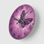 紫色の蝶ベクトル芸術 ラウンド壁時計 (傾斜)