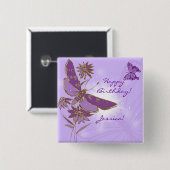 紫色の蝶ボタン 缶バッジ (正面&裏面)