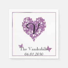 紫色の蝶モノグラム結婚のナプキン スタンダードカクテルナプキン