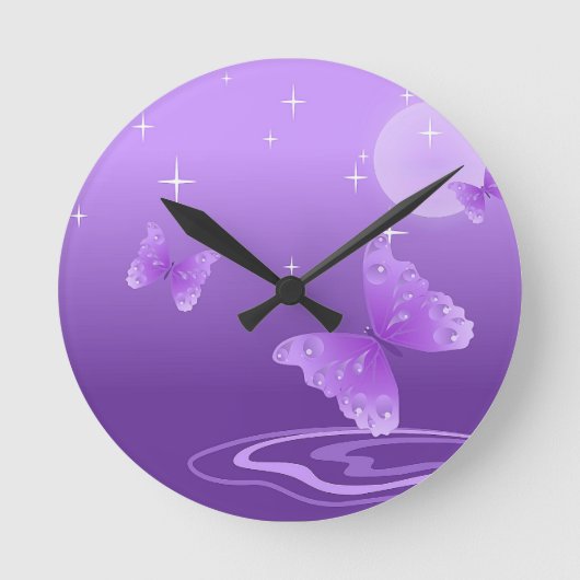 紫色の蝶動物美しい愛運命 ラウンド壁時計 (正面)