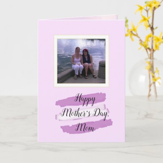 紫色の蝶母娘の写真の母の日 カード (黄色い花)