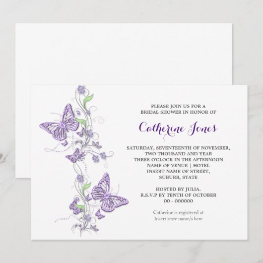 紫色の蝶渦巻 招待状 (正面/裏面)