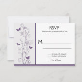 紫色の蝶花は灰色RSVPで渦巻きます 出欠カード (正面)