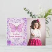 紫色の蝶誕生日招待状と写真 招待状 (スタンド正面)