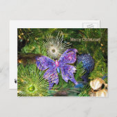 紫色の蝶郵便はがきとのメリークリスマス シーズンポストカード (正面/裏面)